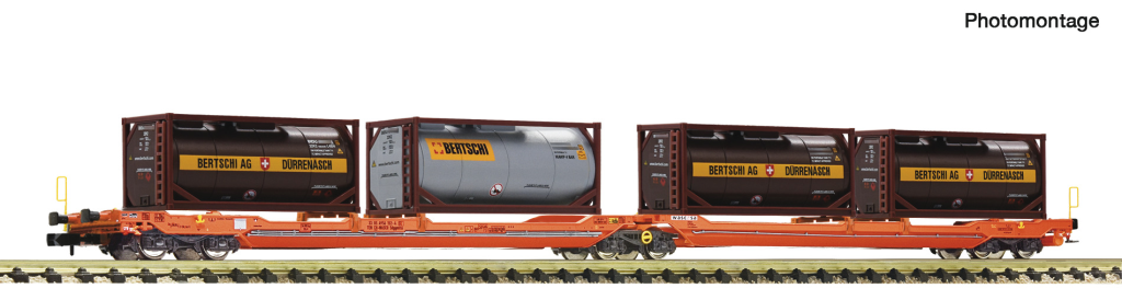 Fleischmann 6660052 Doppeltaschen-Gelenkwagen T3000e Wascosa + Bertschi Tankcontainer Spur N