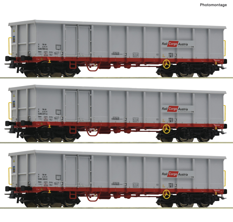 ROCO 6600121 3-teiliges Set Offene Güterwagen ÖBB Spur H0