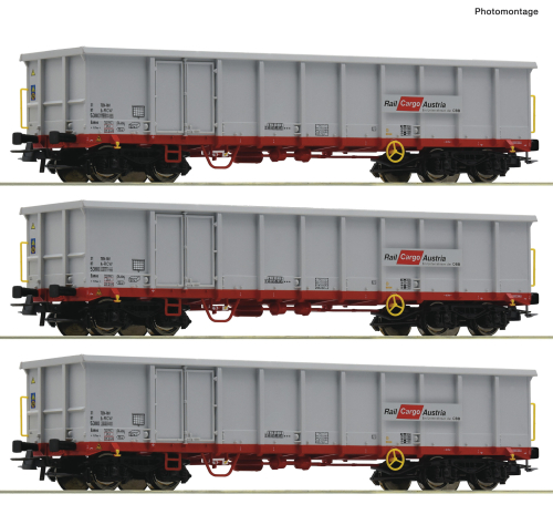 ROCO 6600121 3-teiliges Set Offene Güterwagen ÖBB Spur H0