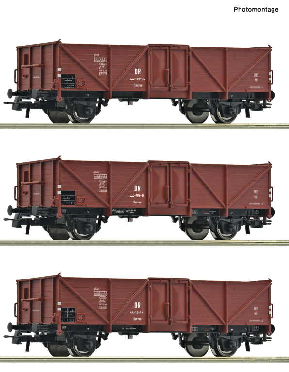 ROCO 6600115 3-teiliges Set Offene Güterwagen DR Spur H0