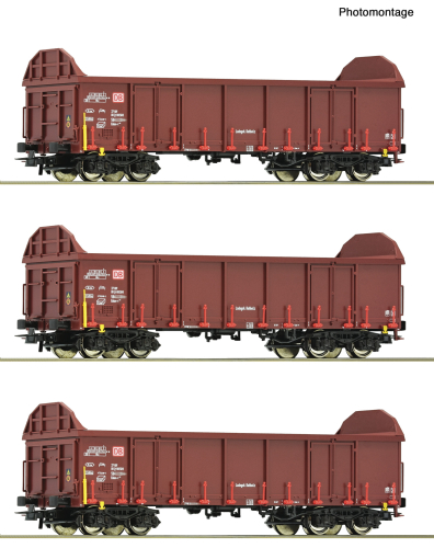 ROCO 6600131 3-teiliges Set Offene Güterwagen DB AG Spur H0