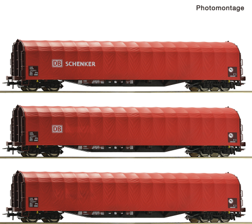 ROCO 6600156 3-teiliges Set Schiebeplanenwagen DB AG Spur H0