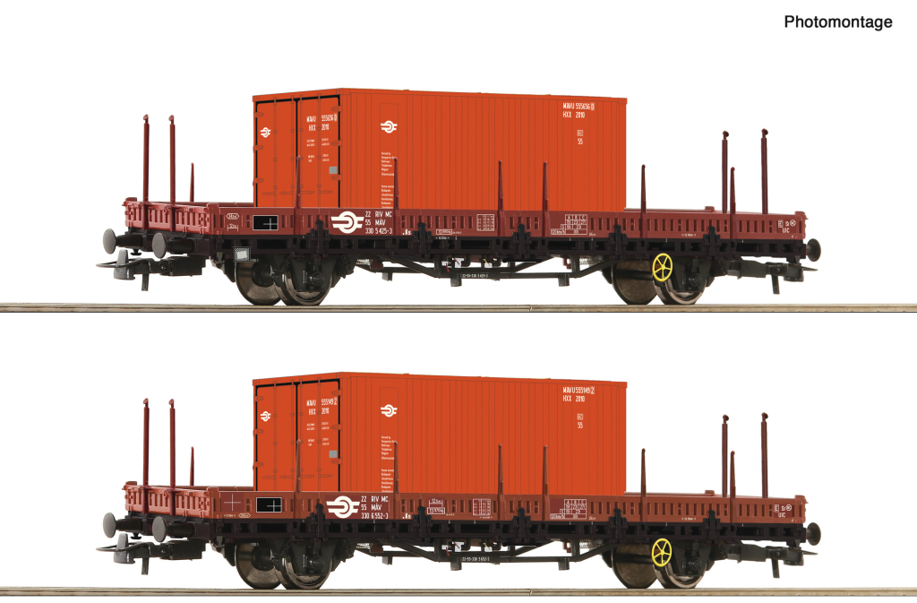 ROCO 6600076 2-teiliges Set Schwenkrungenwagen MAV Spur H0