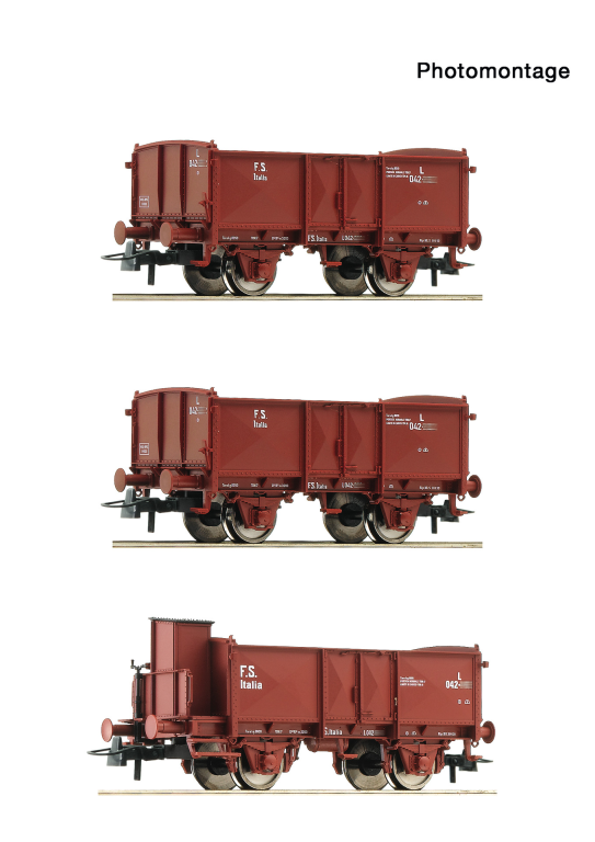 ROCO 6600088 3-teiliges Set Offene Güterwagen FS Spur H0