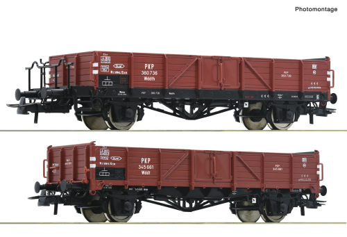 ROCO 6600150 2-teiliges Set Offene Güterwagen PKP Spur H0