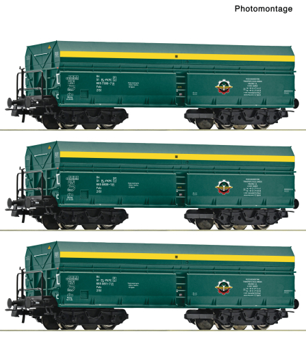 ROCO 6600195 3-teiliges Set Selbstentladewagen PTKiGK Spur H0