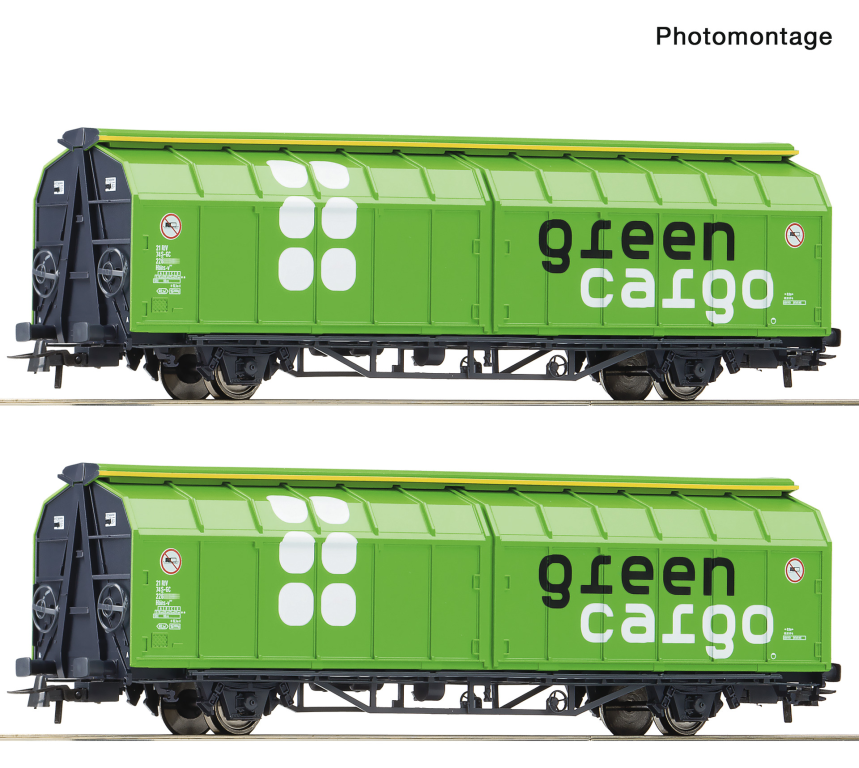 ROCO 6600114 2-teiliges Set Schiebewandwagen Green Cargo Spur H0