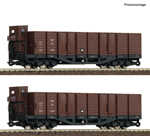 ROCO 6640004 2-teiliges Set Offene Güterwagen ÖBB Spur H0e