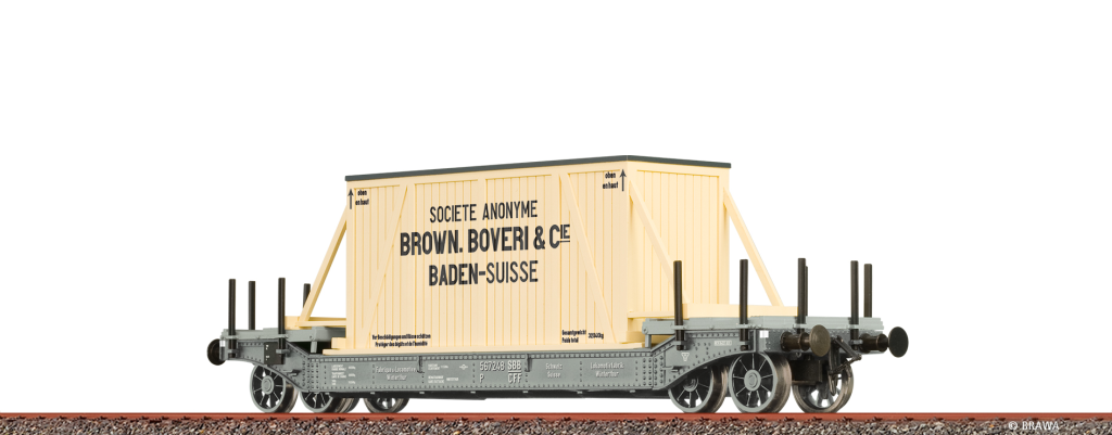 BRAWA 47915 Tiefladewagen "Brown Boveri & Cie" SBB Spur H0