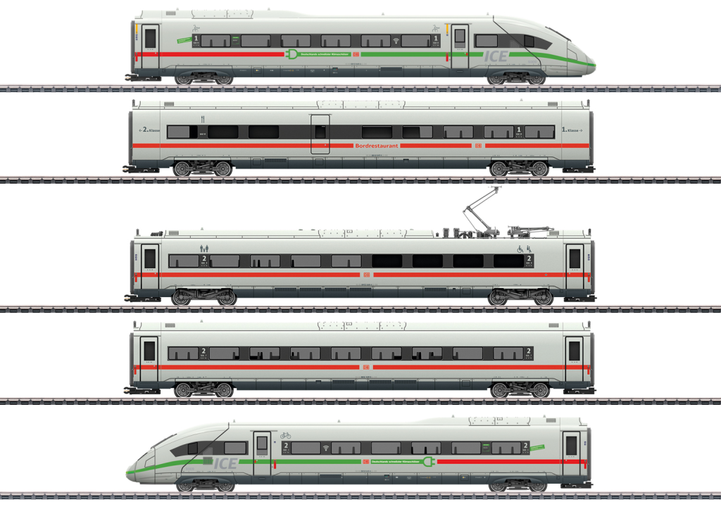 Märklin 039716 Triebwagenzug ICE 4 Baureihe 412/812 mit grünem Streifen Spur H0