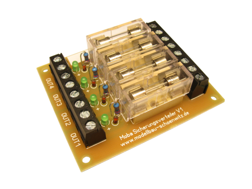 4-fach Modellbahn Moba Sicherungsverteiler V1 mit Feinsicherungen