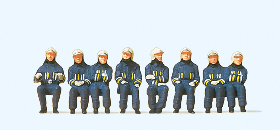 Preiser 10483 Feuerwehrmänner in moderner Einsatzkleidung sitzend Spur H0