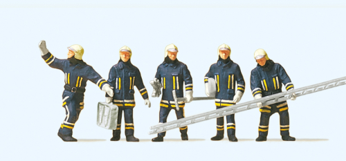 Preiser 10484 Feuerwehrmänner in moderner Einsatzkleidung mit Leiter und Zubehör Spur H0