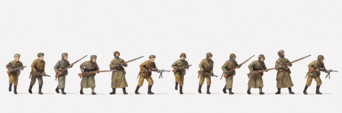 Preiser 16600 UdSSR angreifende Infanterie in Winteruniform 12 unbemalte Figuren Spur H0