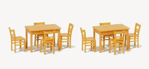 Preiser 17218 2 Tische und 8 Stühle holzfarbend Spur H0