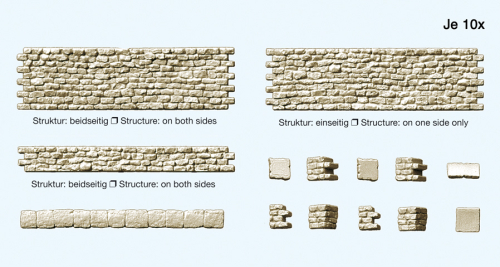 Preiser 18215 Bruchsteinmauer 10 Teile beidseitig strukturiert Spur H0