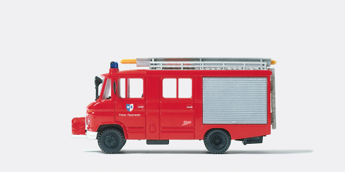 Preiser 35021 Feuerwehr Löschgruppenfahrzeug LF 8 MB 408 Aufbau Metz Fertigmodell Spur H0