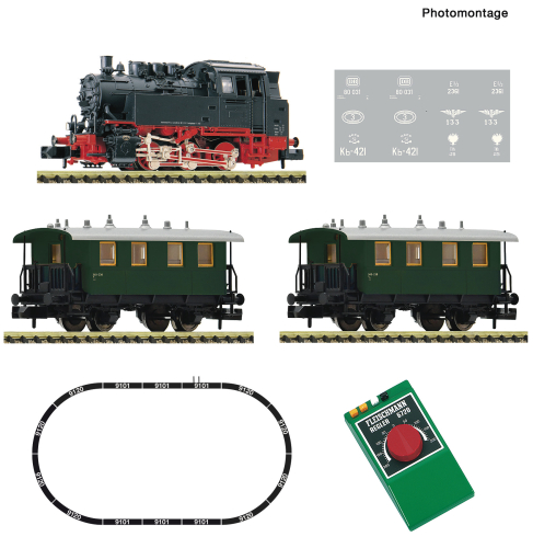 Fleischmann 931706 Analog Start Set Dampflokomotive BR 80 mit Personenzug Spur N