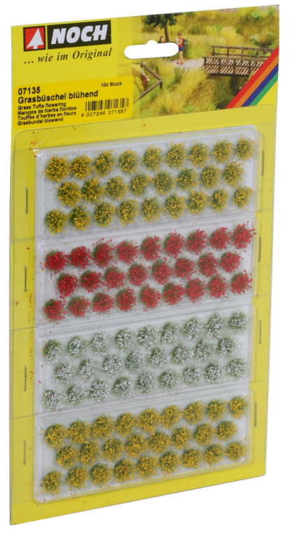 NOCH 07135 Grasbüschel "blühend" gelb, rot, weiß, 104 Stück, 6 mm