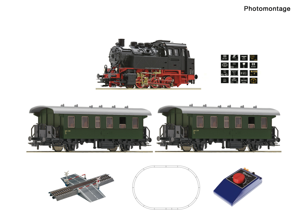 ROCO 51161 Analog Start Set Dampflokomotive BR 80 mit Personenzug Spur H0