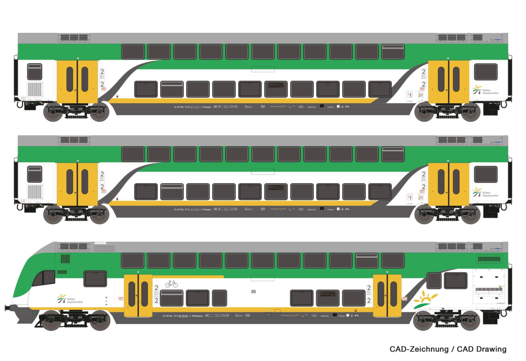 ROCO 74160 3 teiliges Set Doppelstockwagen Koleje Mazowieckie Spur H0