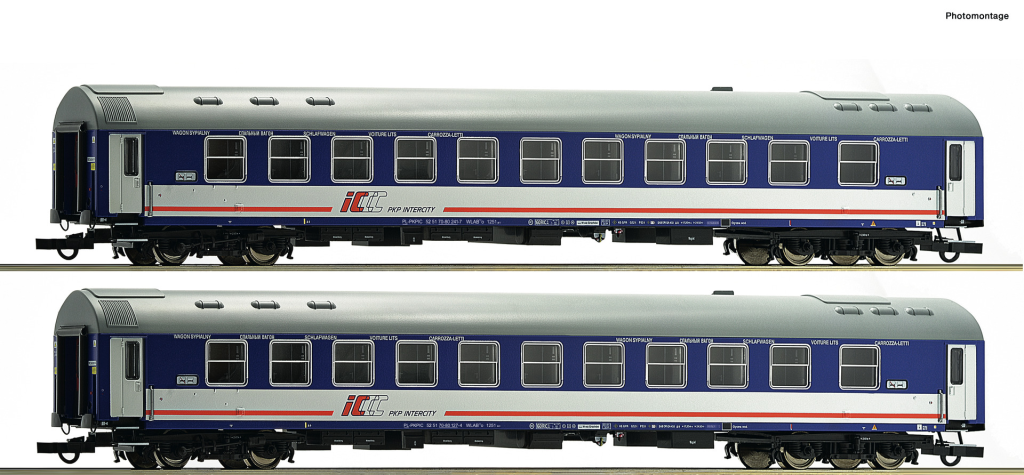 ROCO 74191 2 teiliges Set Schlafwagen PKP IC Spur H0