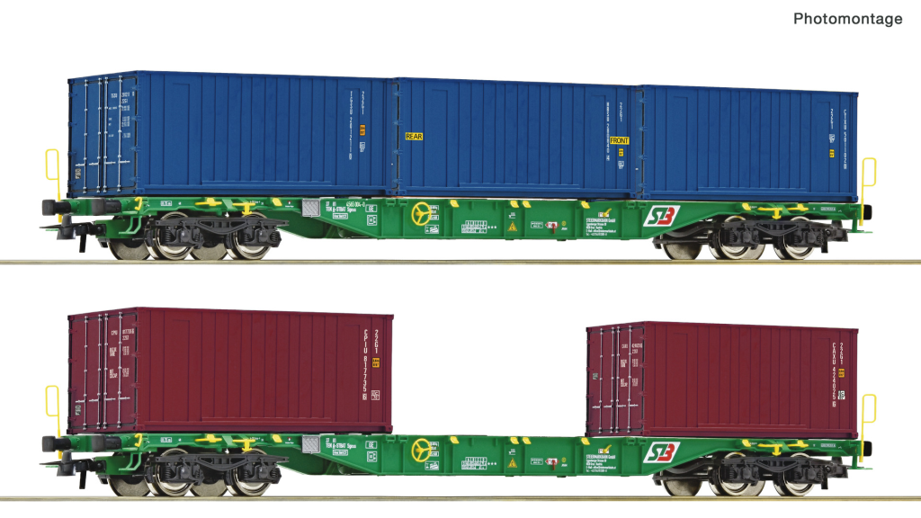 ROCO 76007 2 teiliges Set Containertragwagen,StB Spur H0