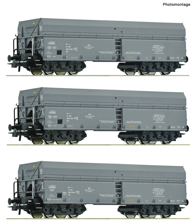 ROCO 76008 3 teiliges Set Selbstentladewagen PKP Spur H0