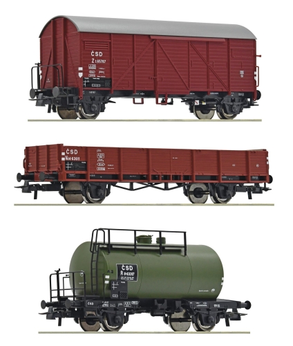 ROCO 76018 3 teiliges Set Güterzug CSD Spur H0