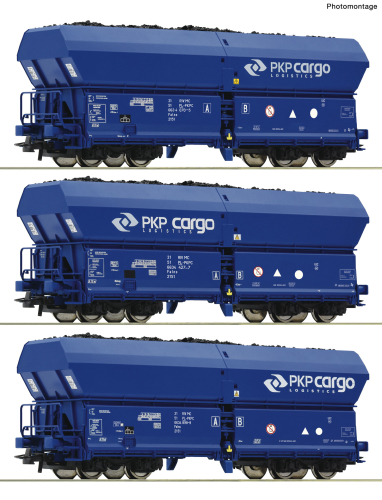 ROCO 76046 3 teiliges Set Selbstentladewagen PKP Cargo Spur H0