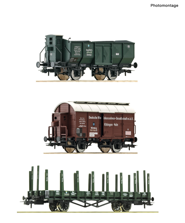 ROCO 77028 3 teiliges Set Güterwagen K.Bay.Sts.B. Spur H0