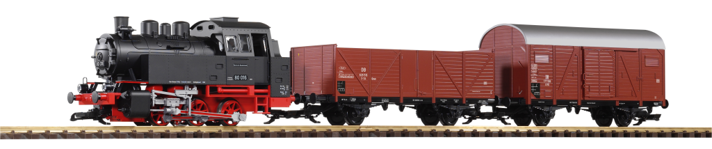 PIKO 37120 Start Set Güterzug BR 80 + zwei Güterwagen + Sound und Dampf DB III Spur G / Spur II