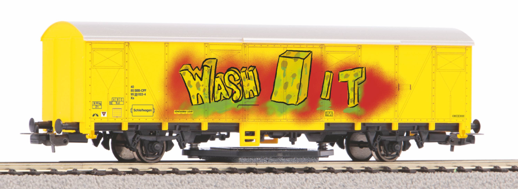 PIKO 54309 Schienenreinigungswagen gelb SBB mit Graffiti Spur H0
