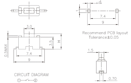 Modellbau Mikrotaster Elektronik 10ST. 6,5x6,5x2,3mm 4Pin SMD 