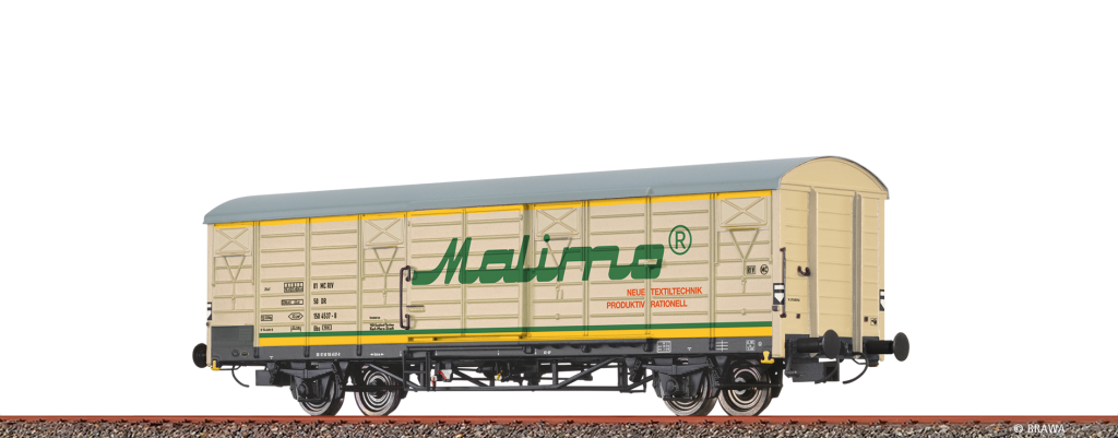 BRAWA 49929 Gedeckter Güterwagen Gbs 1500 DR Epoche IV Malimo Spur H0