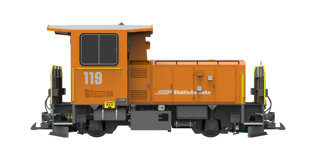 ESU 30492 Diesellok, Pullman IIm, Schöma TM 2/2 lang, 119 RHB, orange, Ep VI, Vorbildzustand um 2006, LokSound, Rangierkupplung