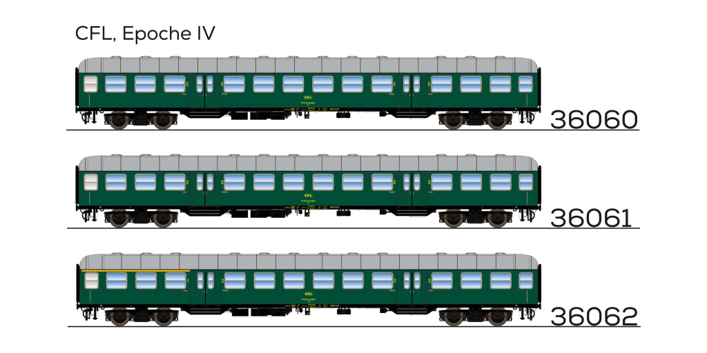 ESU 36062 n-Wagen, AB, 82 81-10 480, 1./2. Kl, CFL Ep. IV, flaschengrün, Dach silber, DC Spur H0