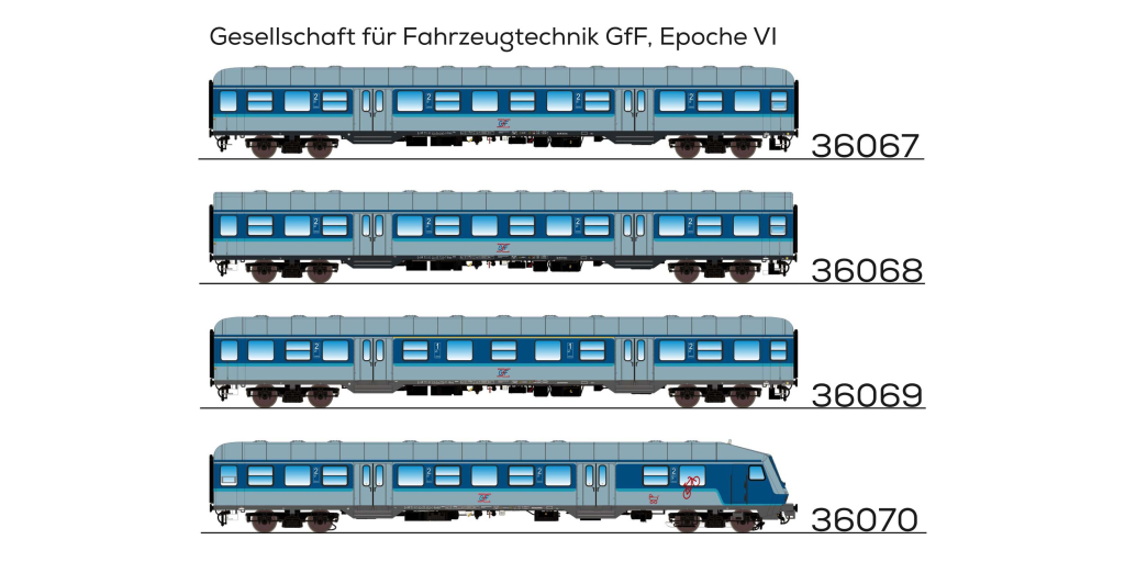 ESU 36067 n-Wagen, Bnrz  451.4, 80 22-34 240-8, 2. Kl, GfF Ep. VI, blau-weiß, DC Spur H0