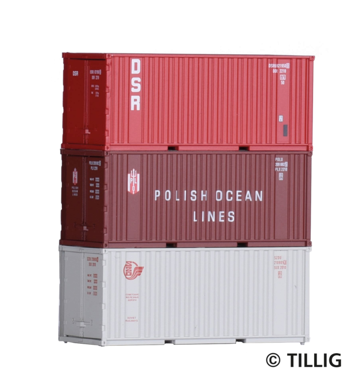 TILLIG 07707 Container-Set mit drei 20‘-Containern Spur TT