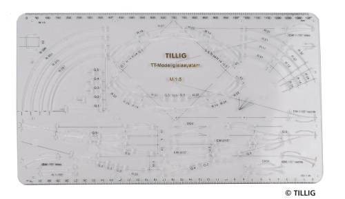 TILLIG 83517 Gleisschablone zum Zeichnen von Gleisplanentwürfen im Maßstab 1:5 Spur TT