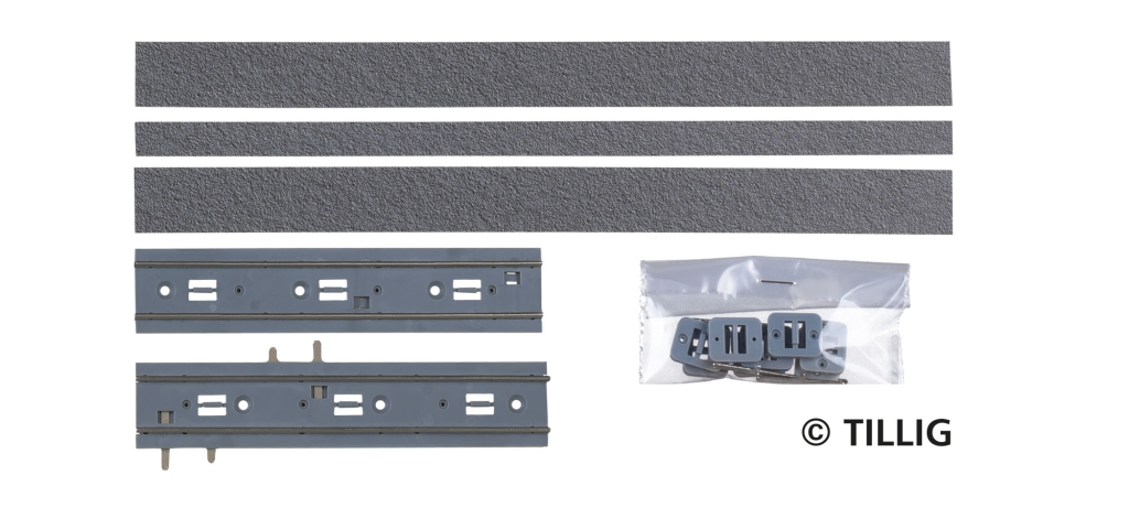 TILLIG 87007 Gerades Gleis Asphalt/Beton, Länge 211,2 mm -neue Bedruckung- Spur H0m