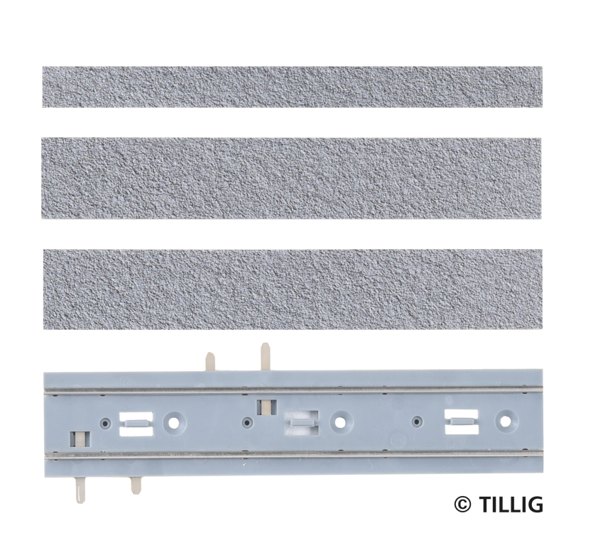 TILLIG 87012 Gerades Gleis Asphalt/Beton, Länge 105,6 mm -neue Bedruckung- Spur H0m