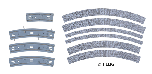 TILLIG 87256 Gebogenes Gleis Pflastersteine -neue Bedruckung- Spur H0m