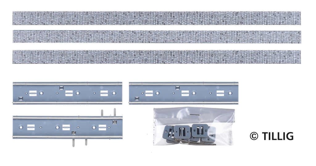 TILLIG 87501 Gerades Gleis Pflastersteine, Länge 316,8 mm -neue Bedruckung- Spur H0