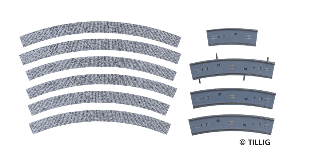 TILLIG 87756 Gebogenes Gleis Pflastersteine -neue Bedruckung- Spur H0