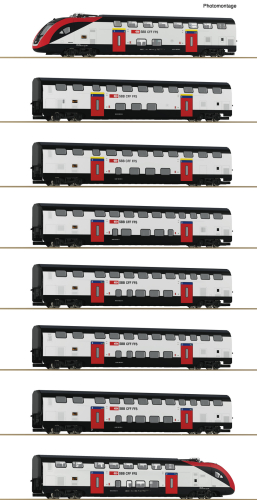 ROCO 7700007 8-teiliges Set Fernverkehrs-Doppelstockzug RABe 502 SBB Spur H0