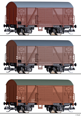 TILLIG 502702 Güterwagen-Set, DR, Ep. IV, bestehend aus drei gedeckten Güterwagen Glm Spur TT