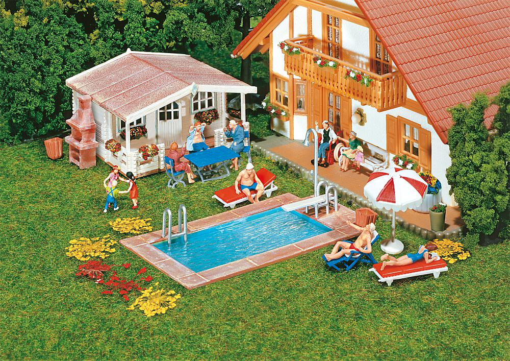 FALLER 180542 Swimming-Pool und Gartenhaus Spur H0