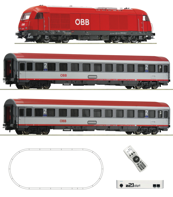 ROCO 5110005 z21 start Digitalset Diesellokomotive Rh 2016 mit Schnellzug ÖBB Spur H0