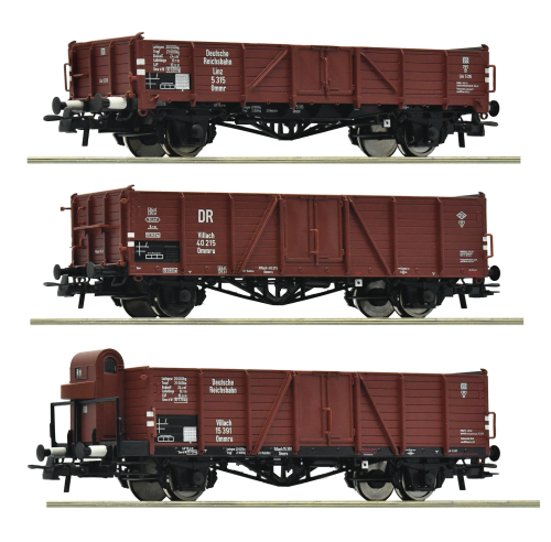 ROCO 6600102 3-tlg. Set Offene Güterwagen DRB Spur H0